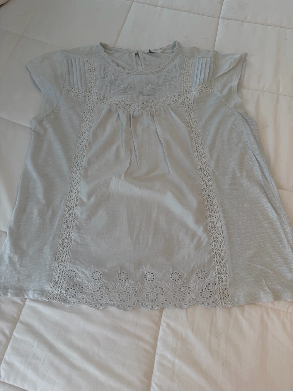 Lucky Brand Light Blue Embroidered Lace Panel Blouse